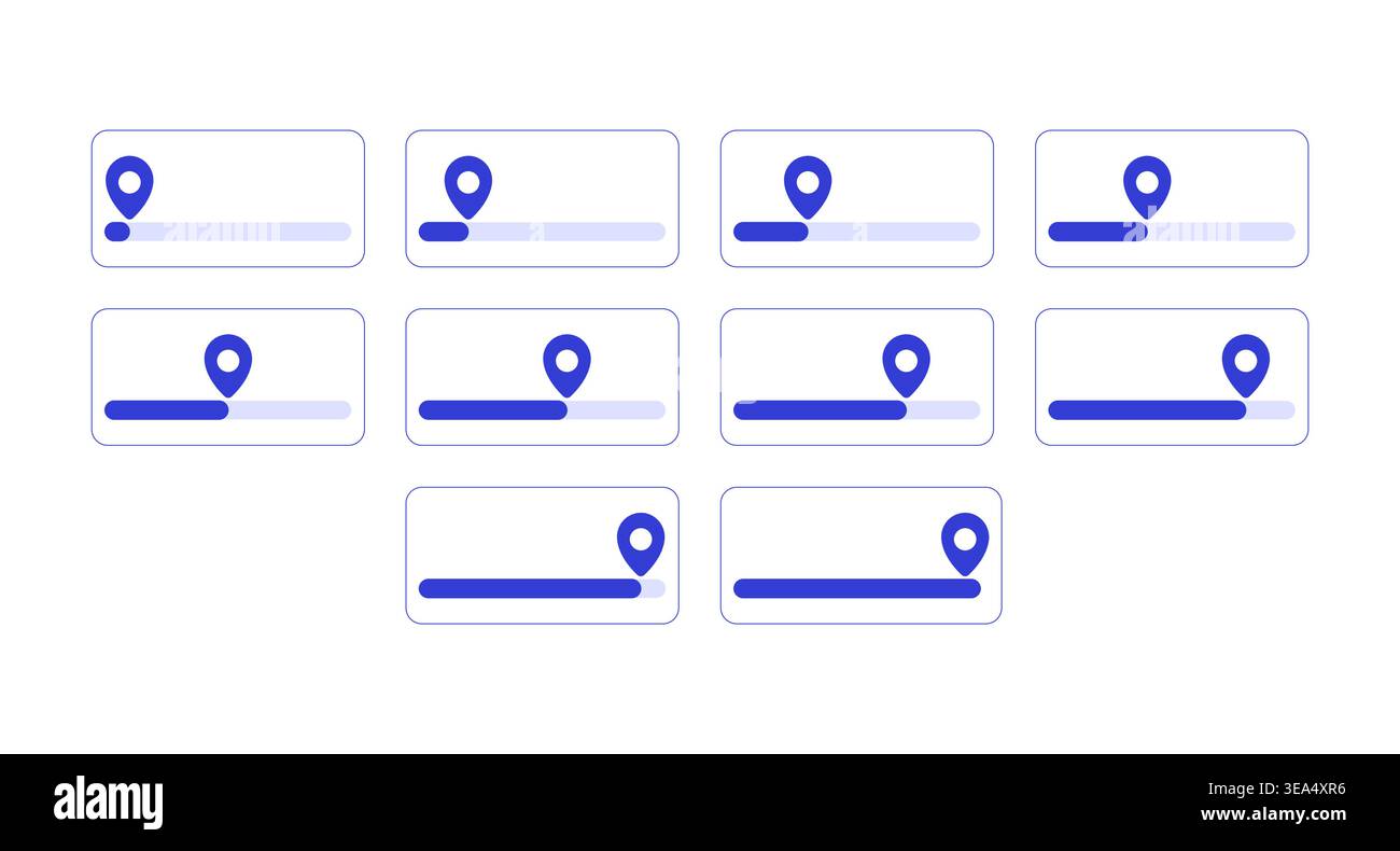 Progress bars with location pin line style dashboard element set Stock Vector