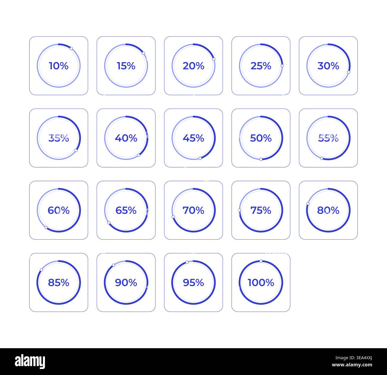 Circular progress with percentage increments line style dashboard element set Stock Vector