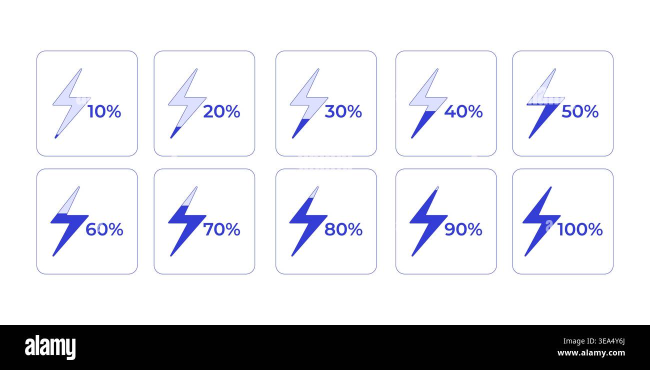 Energy lightning bolt charge line style dashboard element set Stock Vector