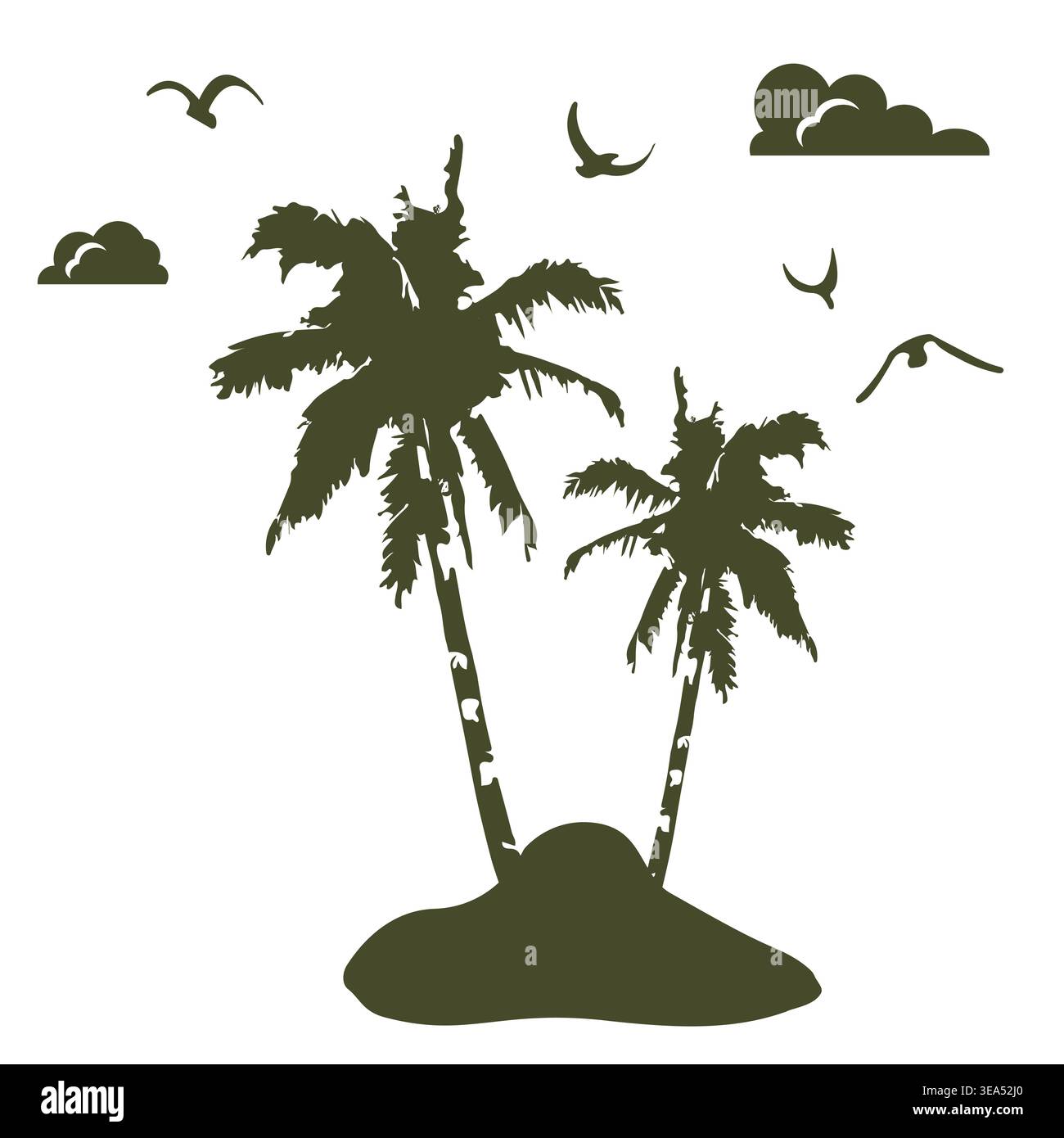 Palm Tree Island Silhouette Stock Vector