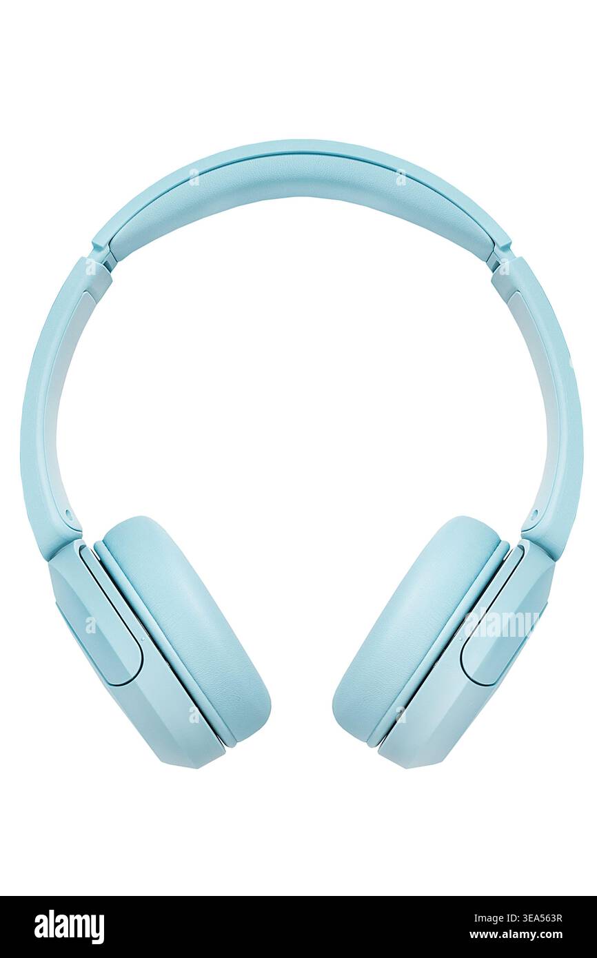 Light blue wireless headphones isolated on white background Stock Photo