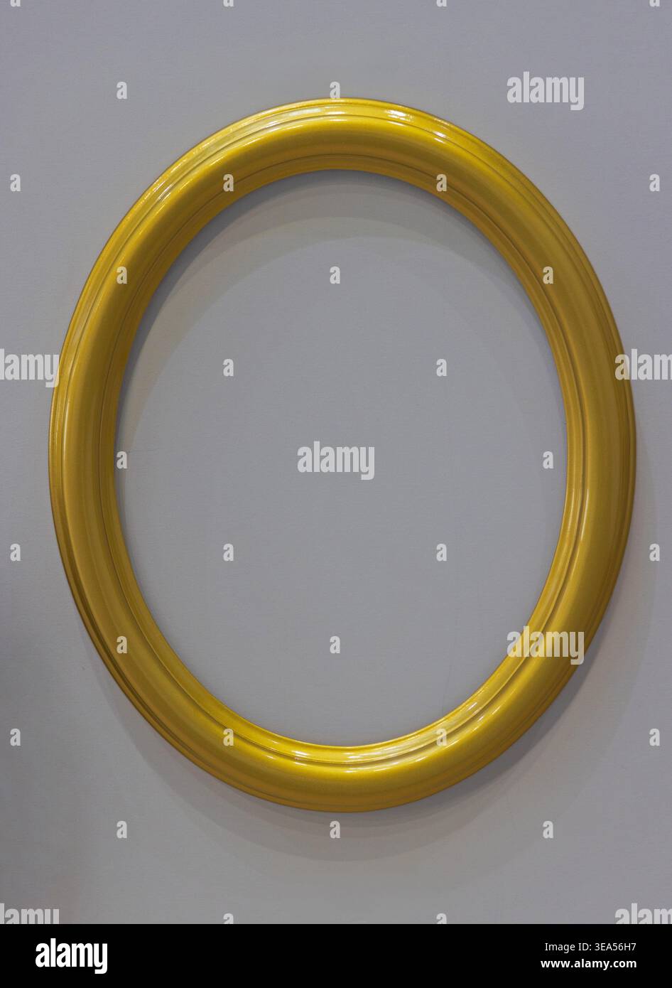 New Empty Oval Shape Golden Picture Frame Copy Space Stock Photo