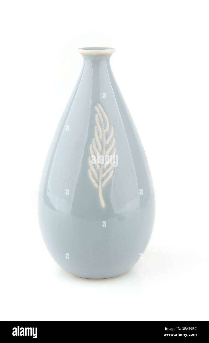 Vase isolated on white background. Empty modern ceramic blue vase. Stock Photo