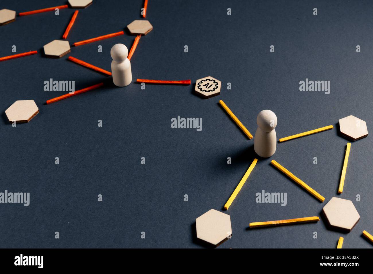 Conceptual image of artificial intelligence controlling network connections, representing automated system, data processing, and smart digital infrast Stock Photo