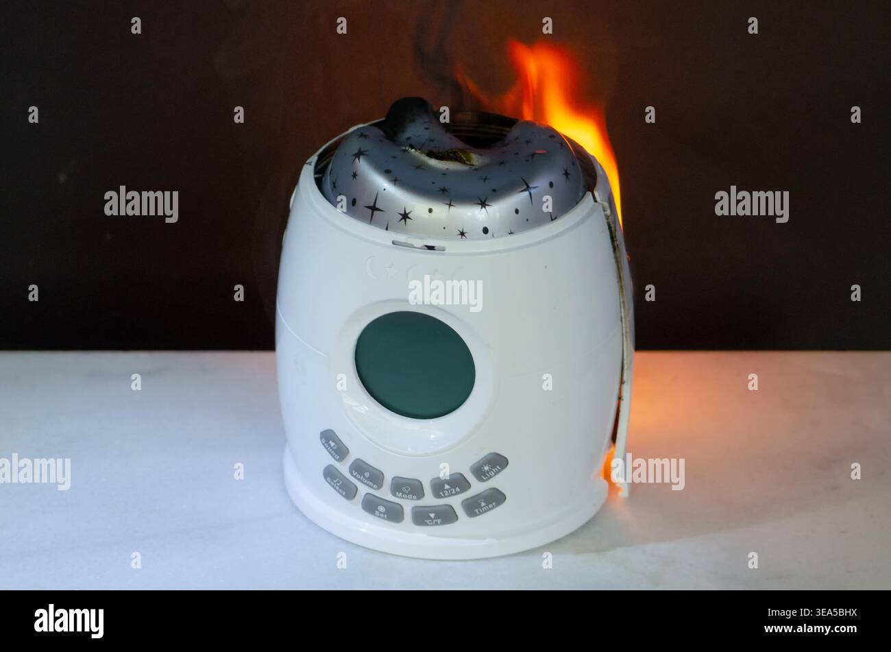 Electrical device failure causes night lamp ignition creating fire risk ...