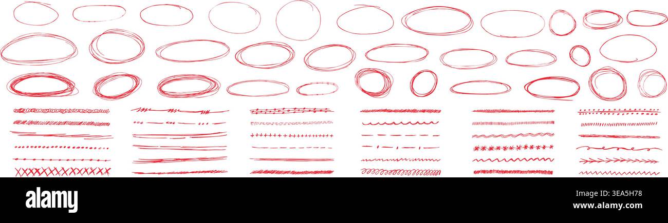 Red pen strokes forming circle underline shapes with doodle arrow ...