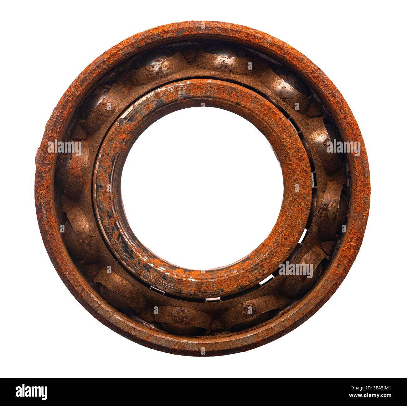rusty bearing close-up on a white isolated background Stock Photo