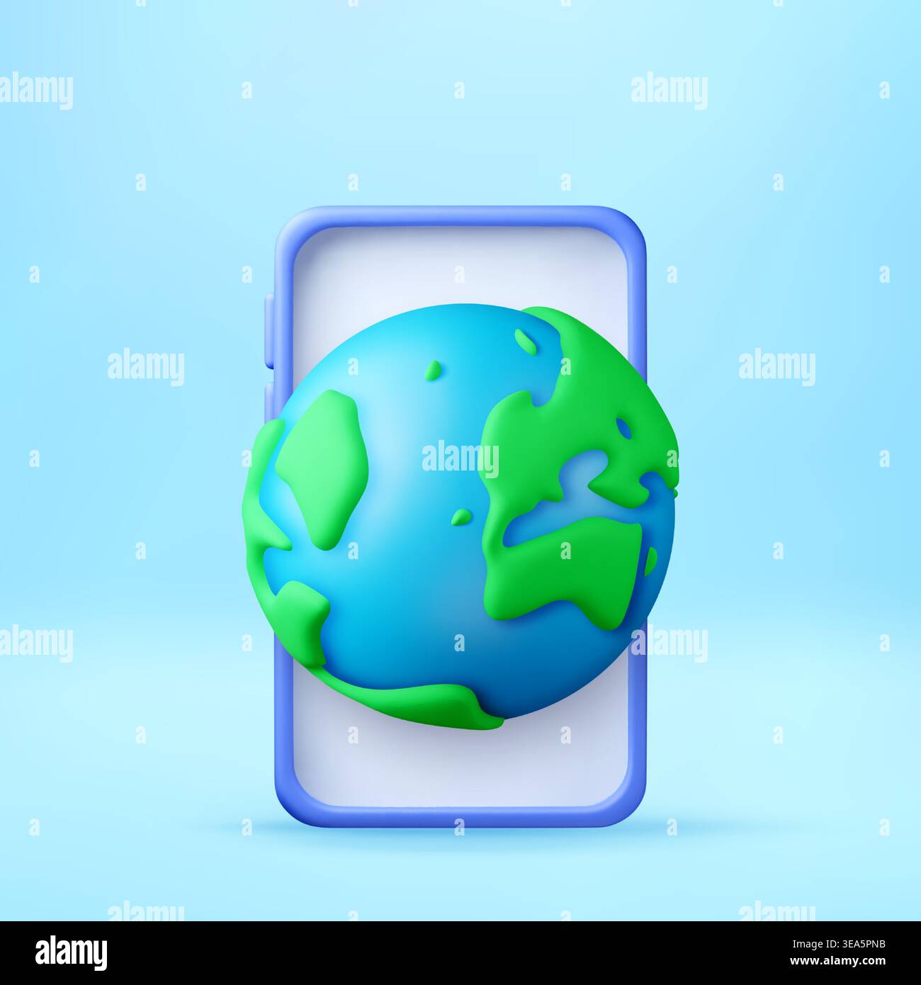 3D Earth globe icon floating on smartphone screen. Stock Vector
