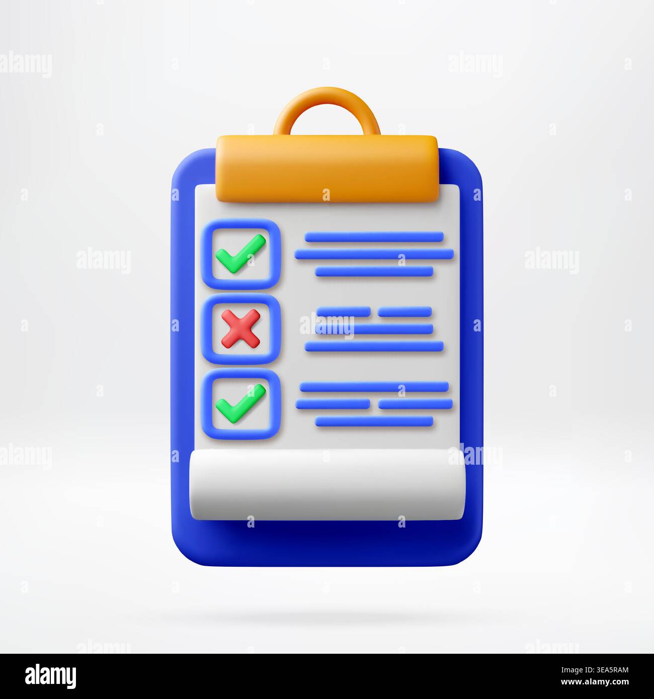 3D Clipboard with checklist and task status. Stock Vector