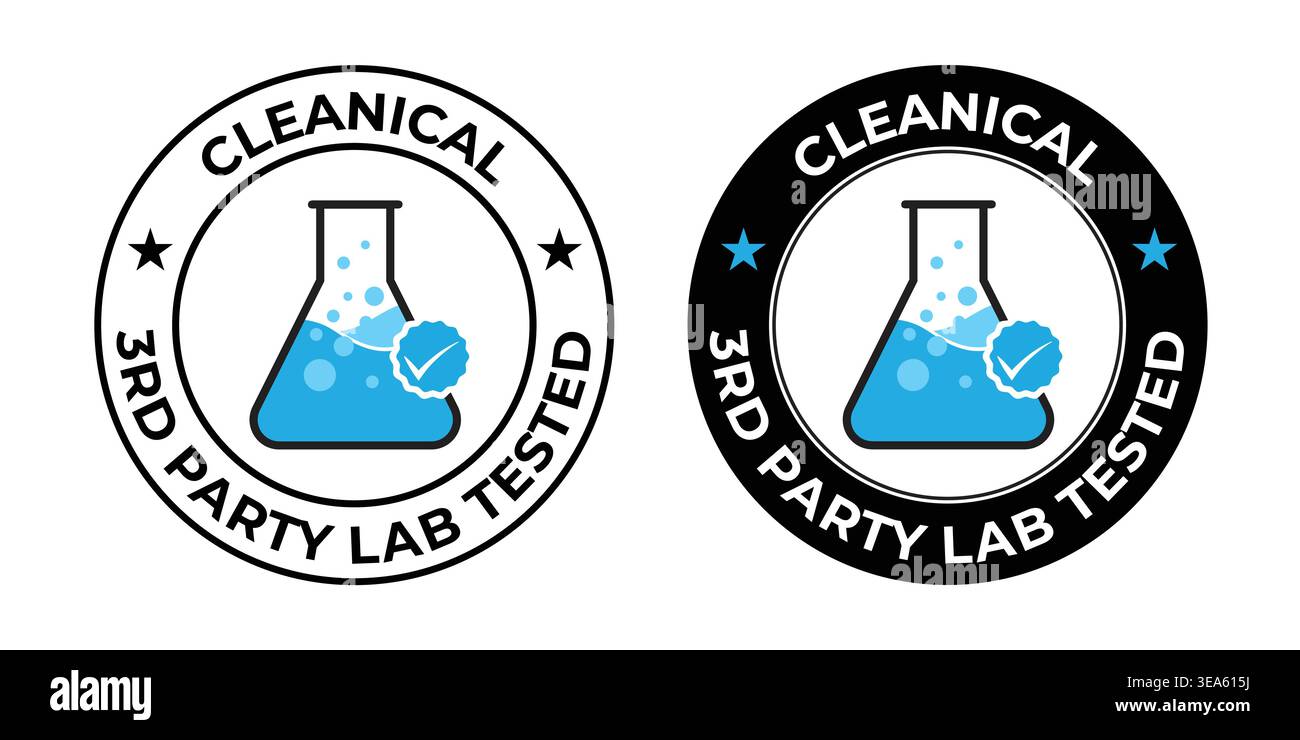 Cleanical 3rd party lab tested vector label logo. Clinically test and ...