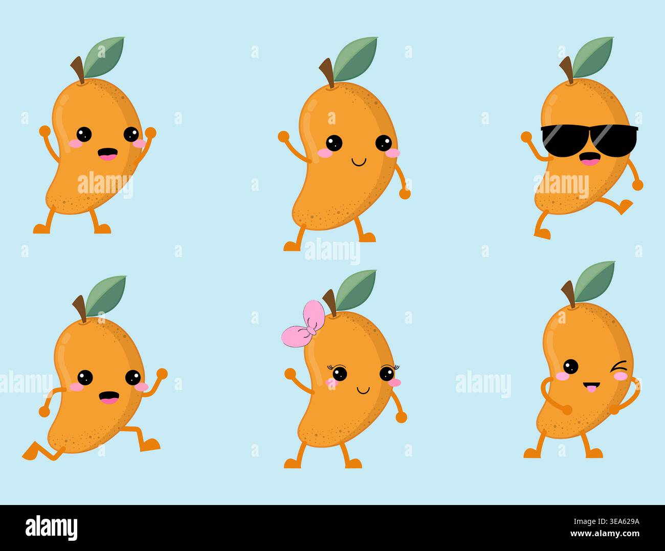 Fresh And Cute Cartoon Mango Fruit Collection Stock Vector