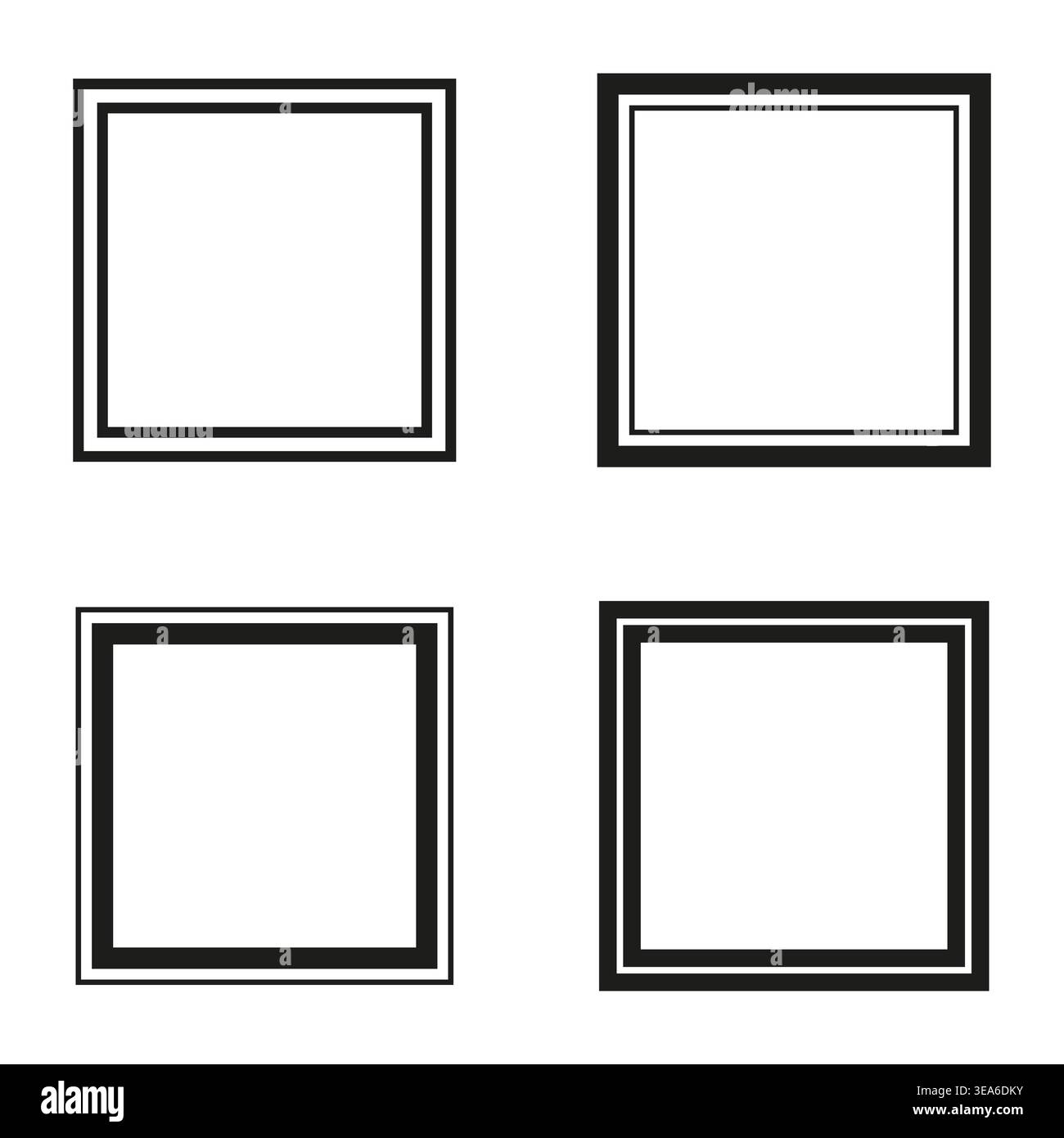 Square frames set. Double line Vector. Geometric border pack. Linear frame set. Manual vector only. No autotrace used. EPS 10. Stock Vector