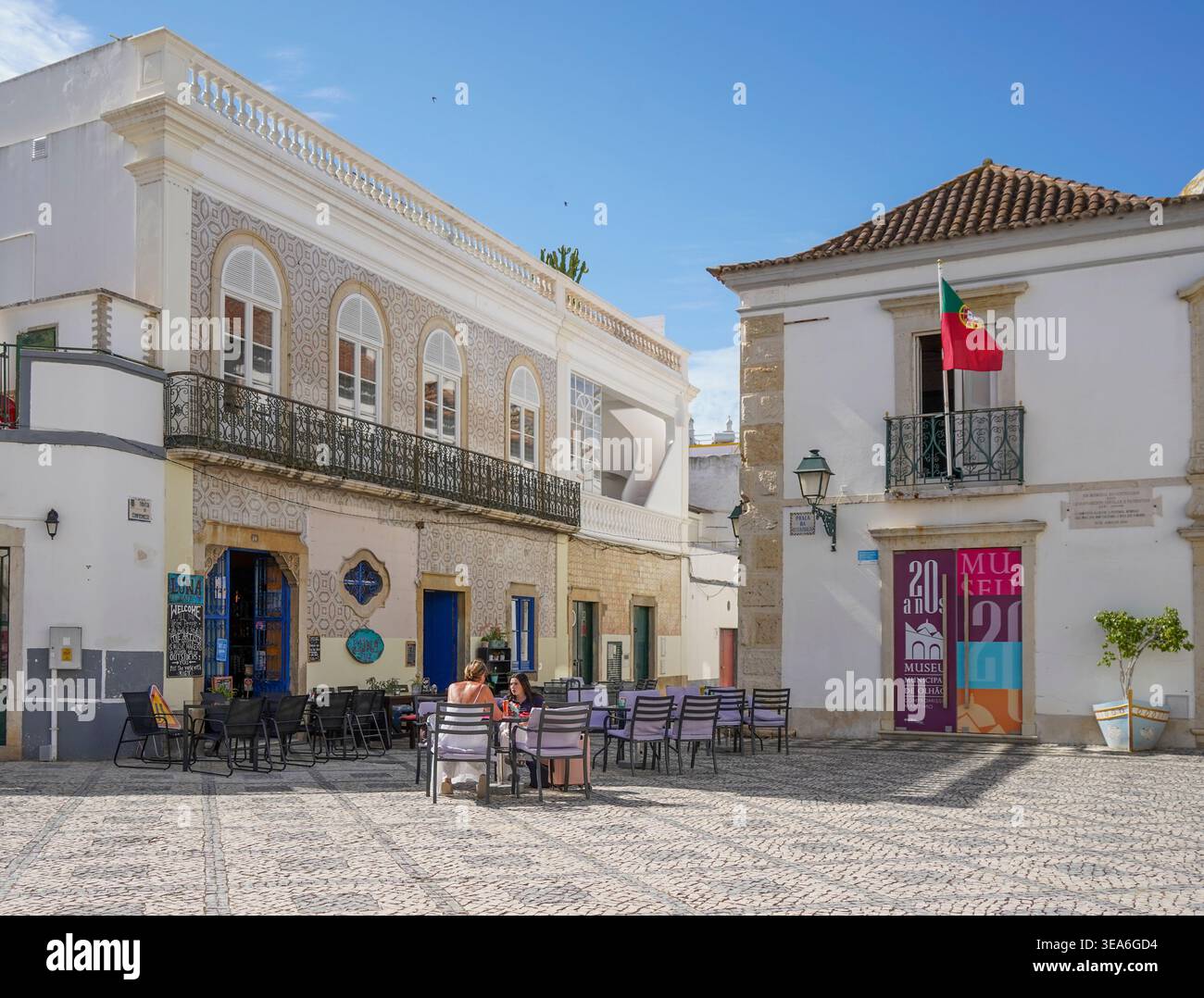 Typical historic street in Olhão, Portugal, Algarve region. Stock Photo