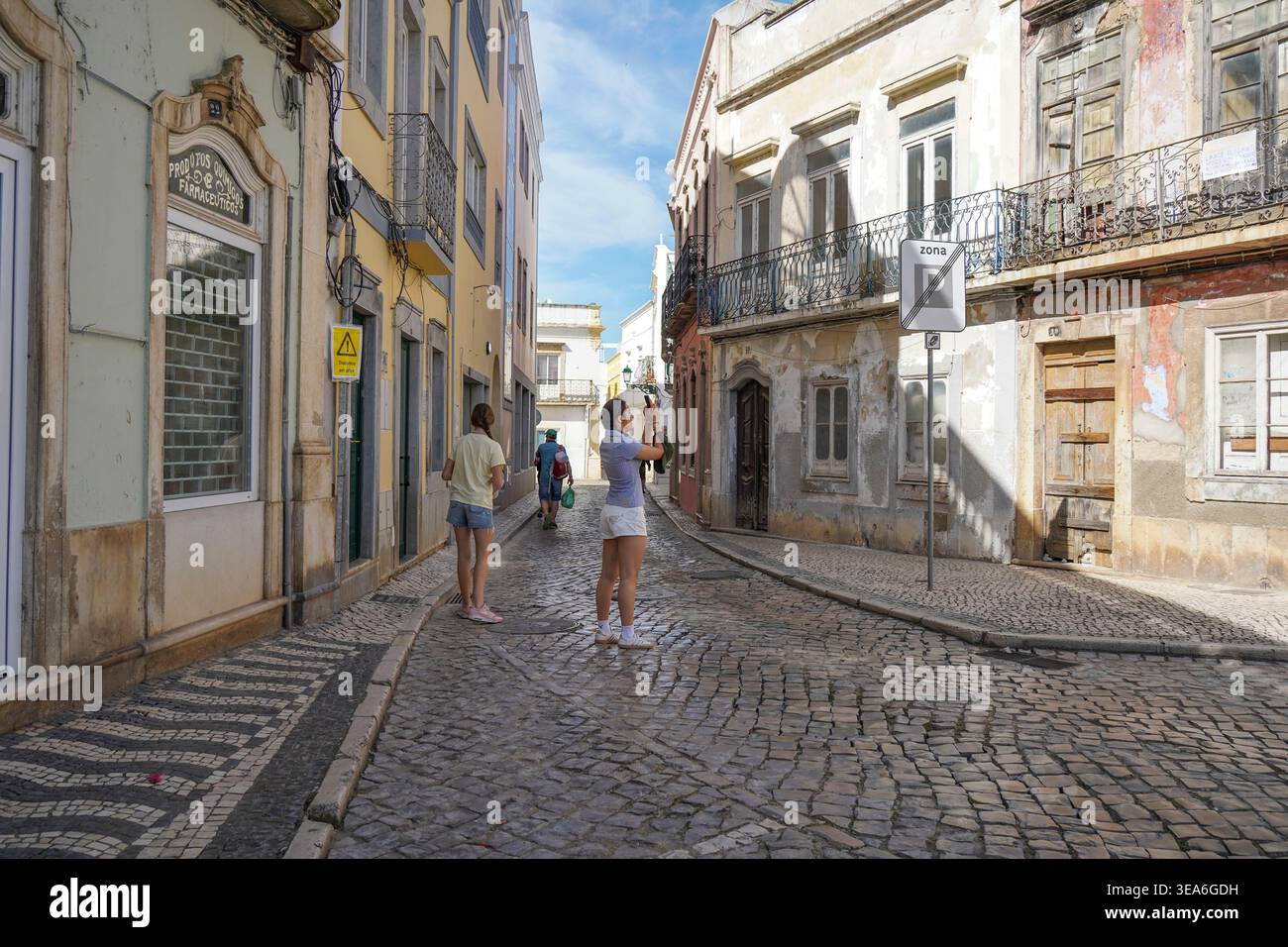 Typical historic street in Olhão, Portugal, Algarve region. Stock Photo