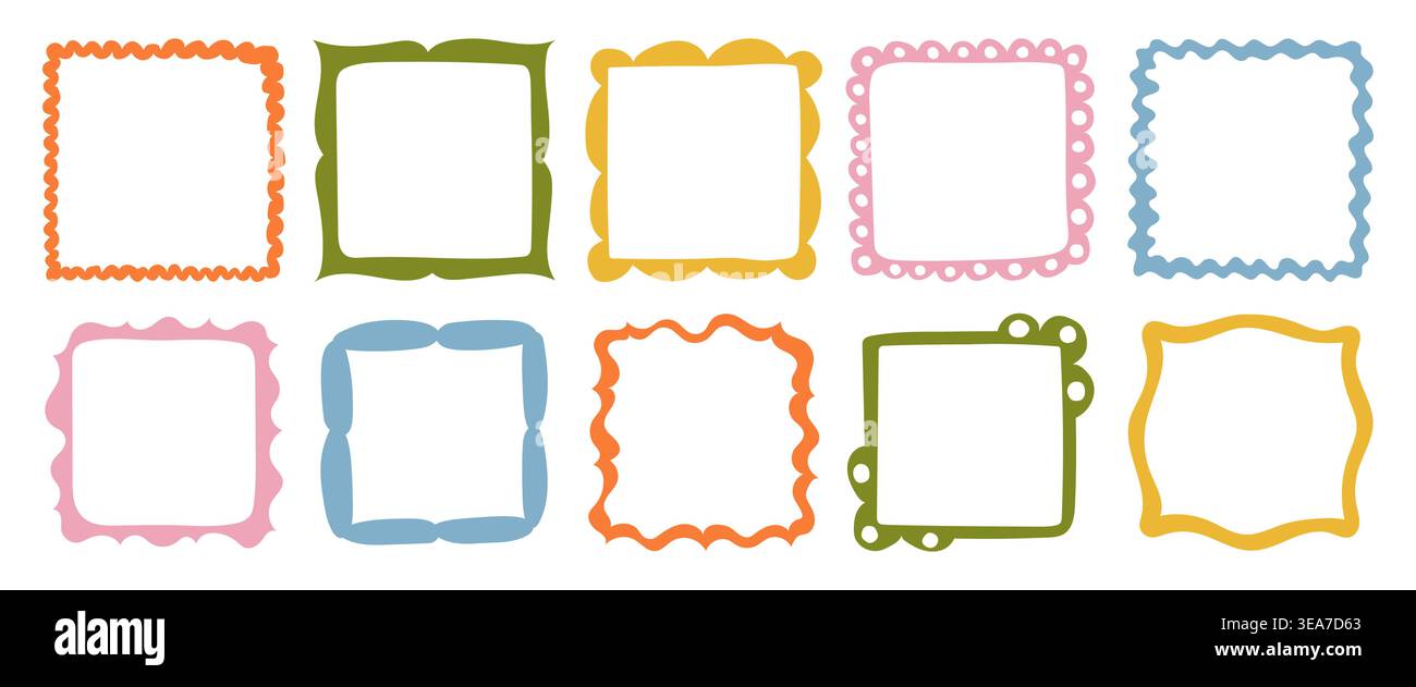 Doodle wave curve edge frame Stock Vector