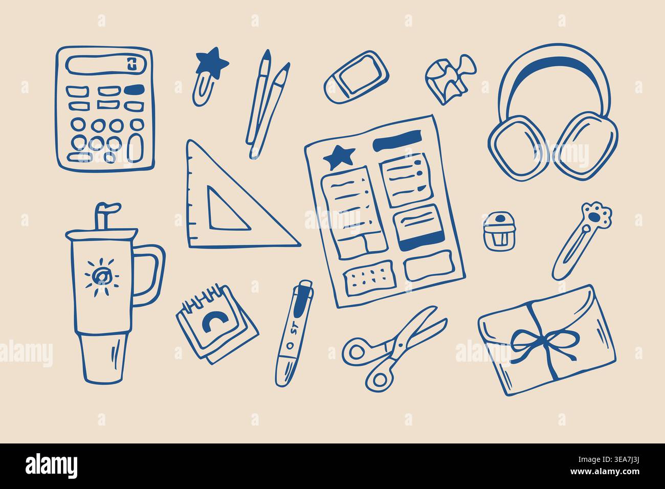 Hand drawn school doodle set with stationery elements Stock Vector