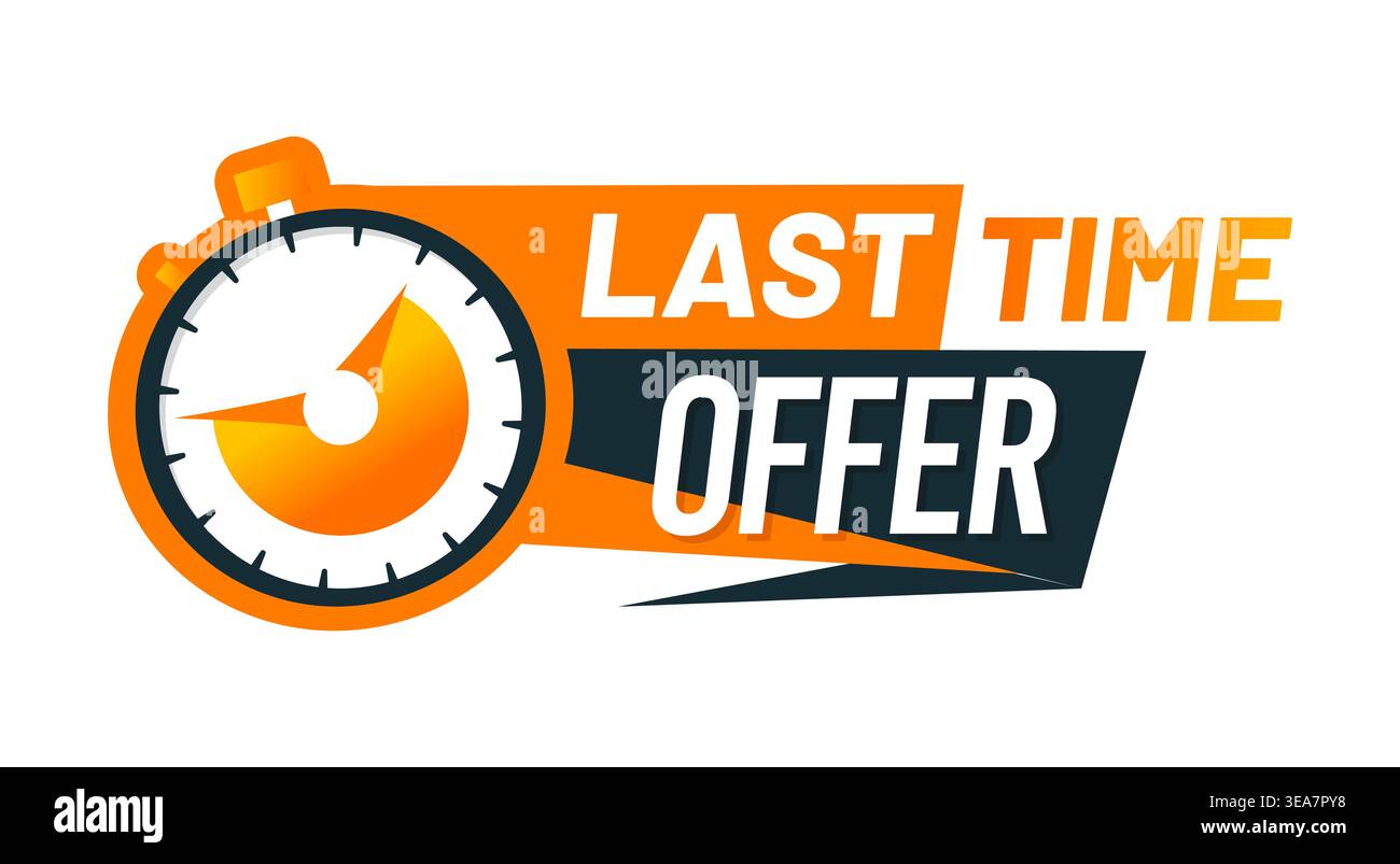 Last time offer banner with stopwatch timer icon Stock Vector