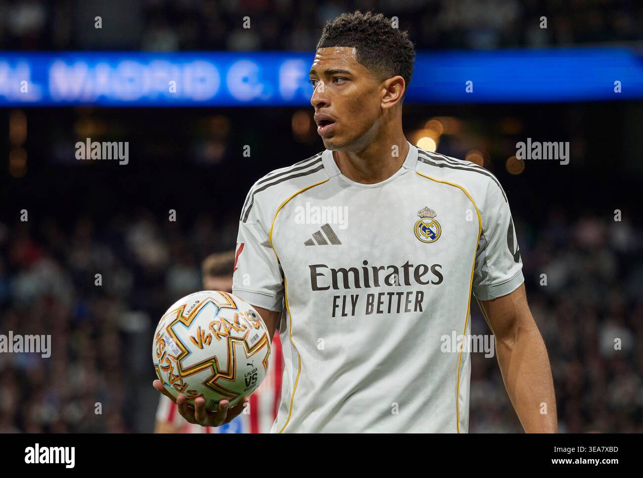 Jude Bellingham with the ball against racism in football Stock Photo