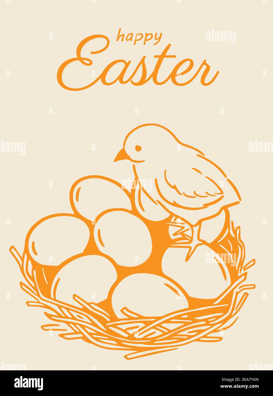 Easter chick and eggs card. Vector illustration Stock Vector