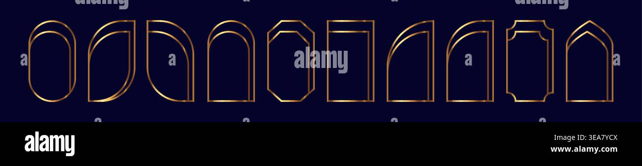 Golden decorative frames set. Vector illustration Stock Vector