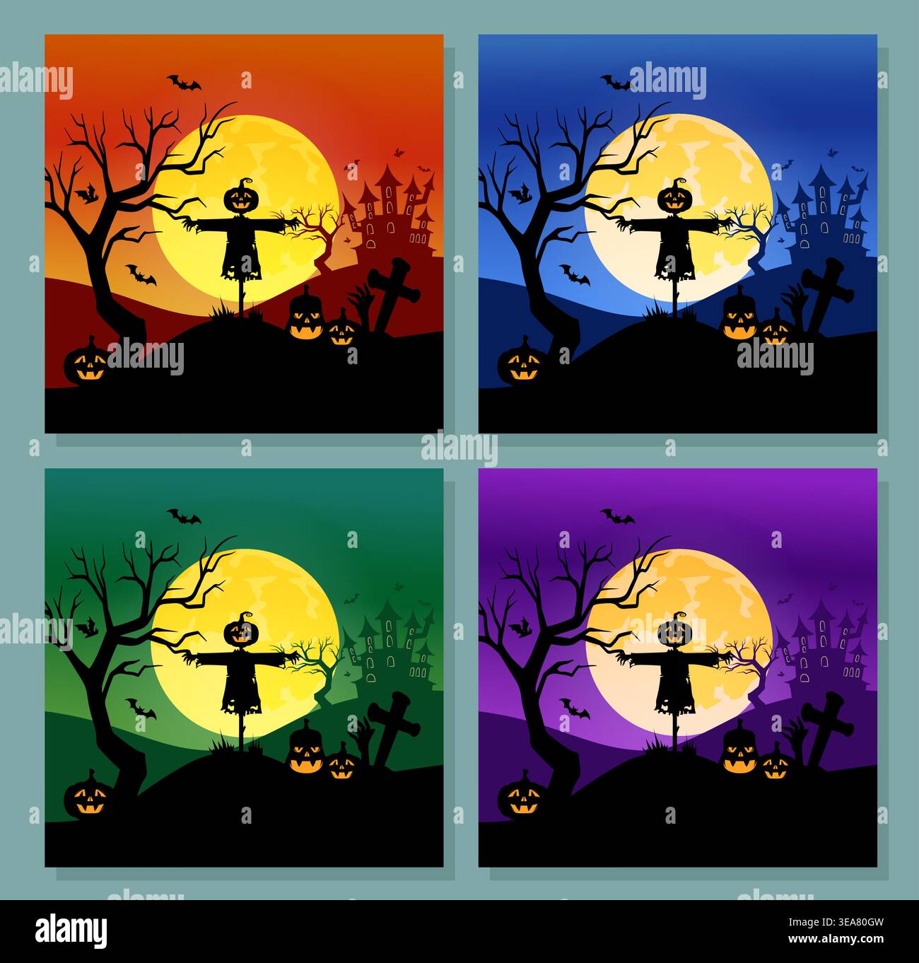 Halloween scarecrow set. Vector illustration Stock Vector