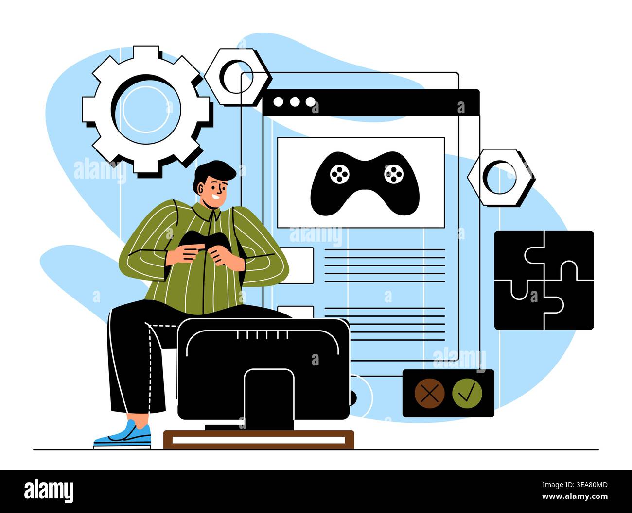 Game development concept scene. Vector illustration Stock Vector