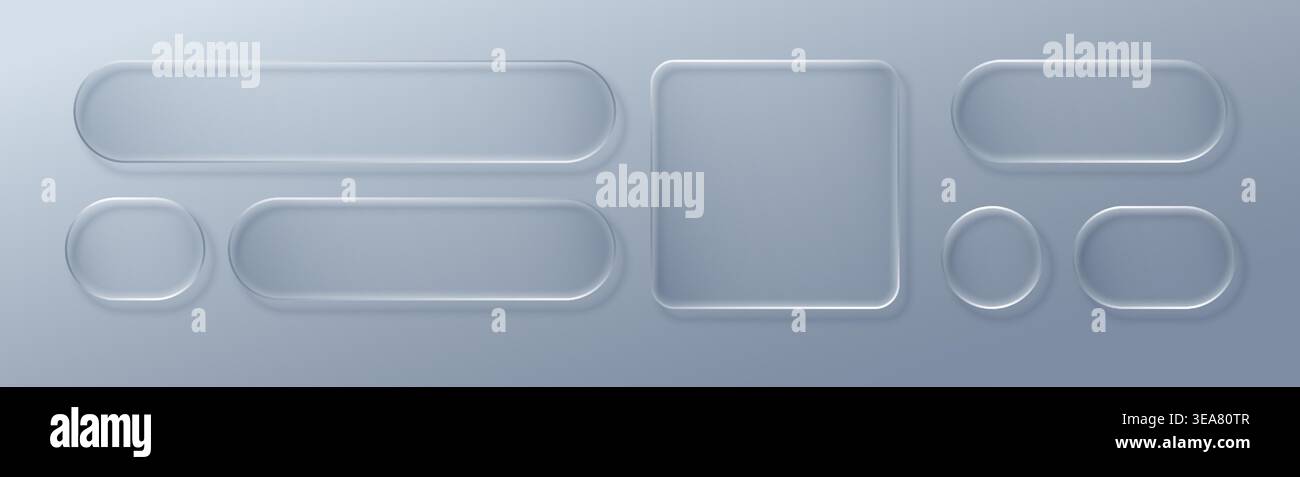 Liquid transparent button effect rectangle shape background technology tech square. Frosted blue glossy gradient features futuristic glow with Stock Vector