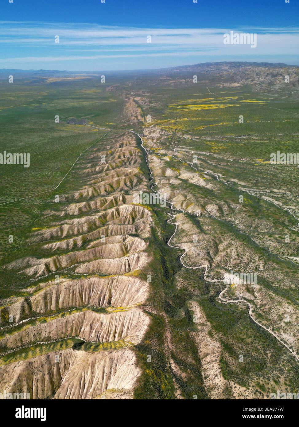 View from above of the giant earthquake prone San Andreas fault in Central California Stock Photo
