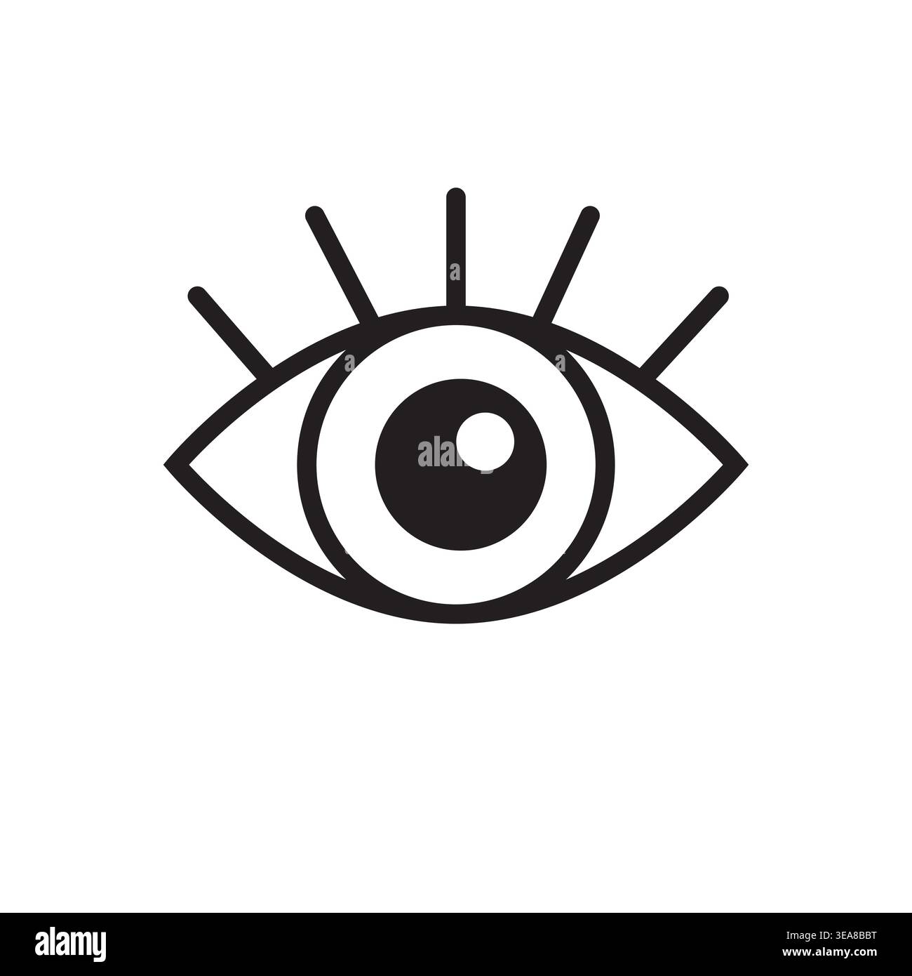 A clean and modern human eye Vector icon with a distinct pupil and stylized lashes, symbolizing vision, visibility, and digital observation. Stock Vector