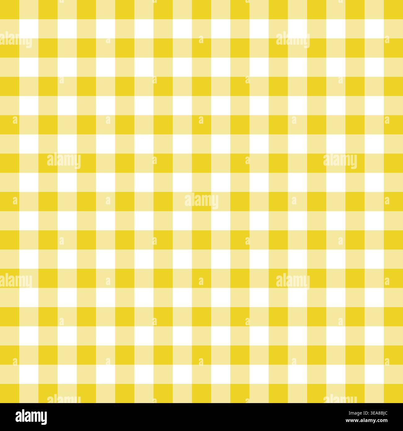 A charming seamless Vector pattern featuring a classic yellow and white checkered gingham design, evoking rustic charm. Stock Vector