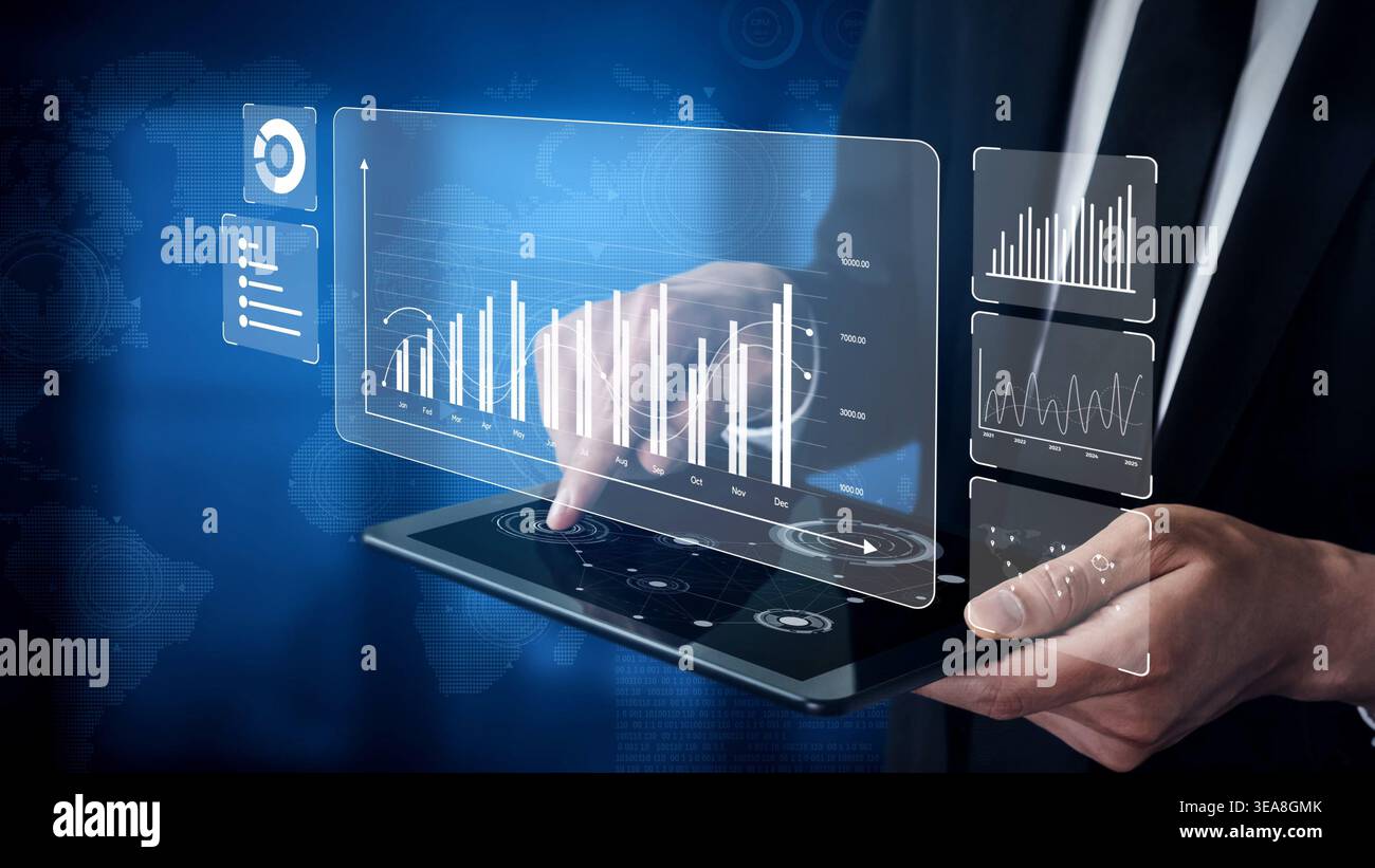 Data analytics and big data strategy for real-time analytics, predictive data modeling, business intelligence analytics, and data-driven decision Stock Photo