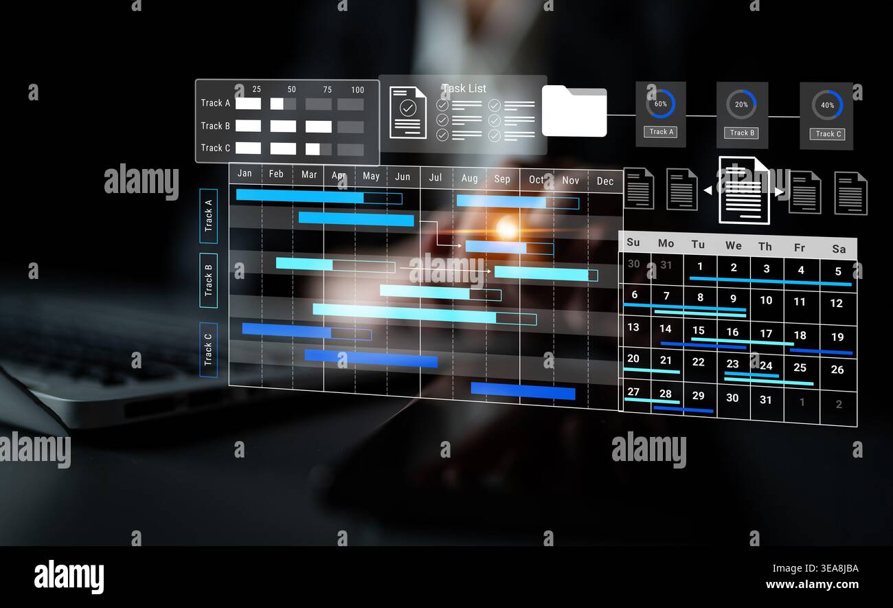 Explore a sleek project management interface showcasing Gantt charts ...