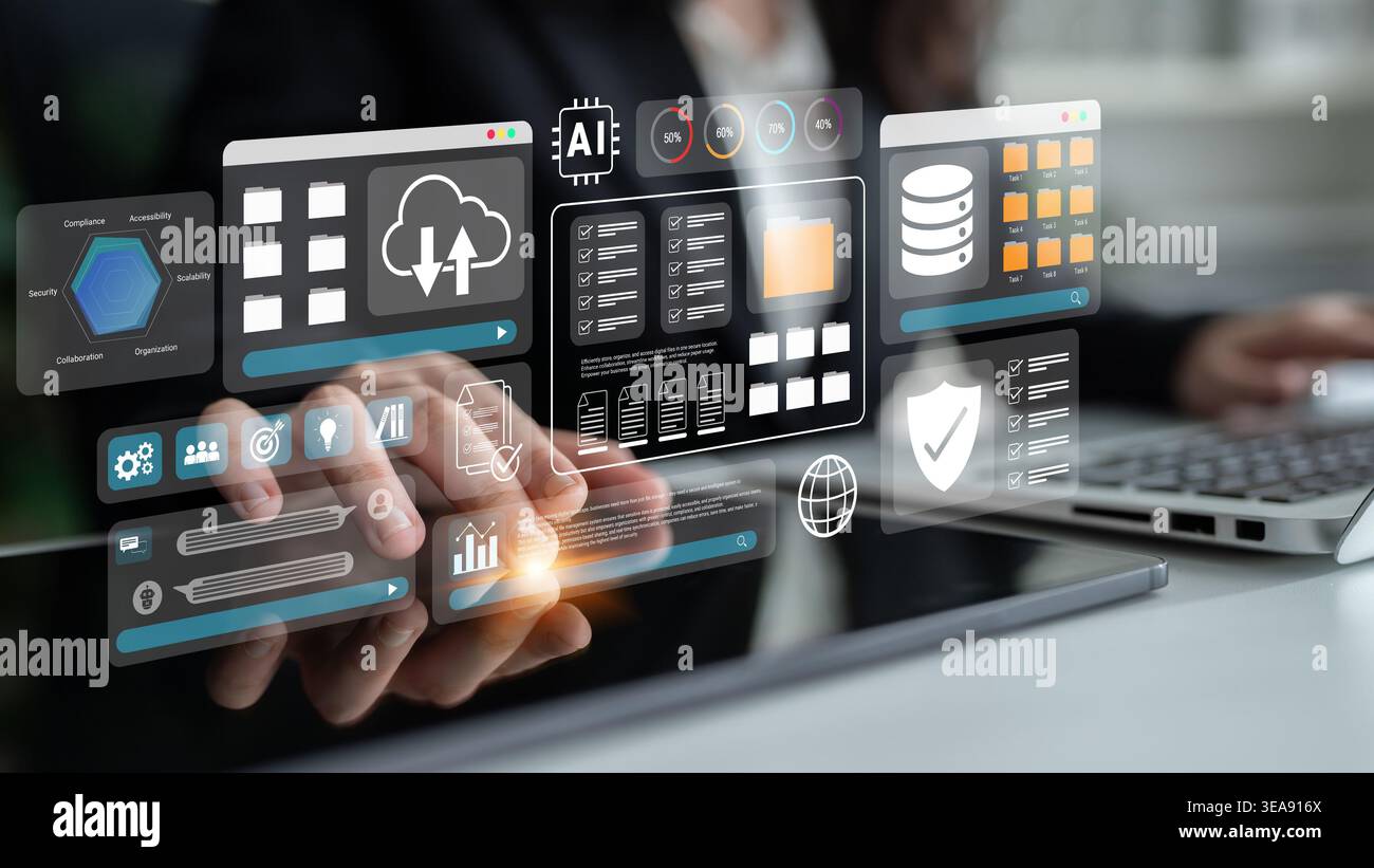 Digital file management system improves collaboration, enhances workflow, and supports secure cloud storage Parse Stock Photo