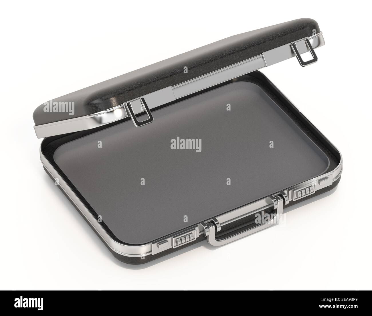 Open retro briefcase isolated on white background. 3D illustration. Stock Photo