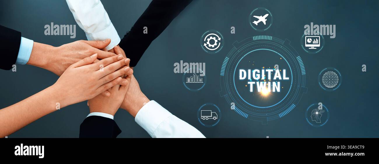 Hands Coming Together in Collaboration with Digital Twin Concept ...