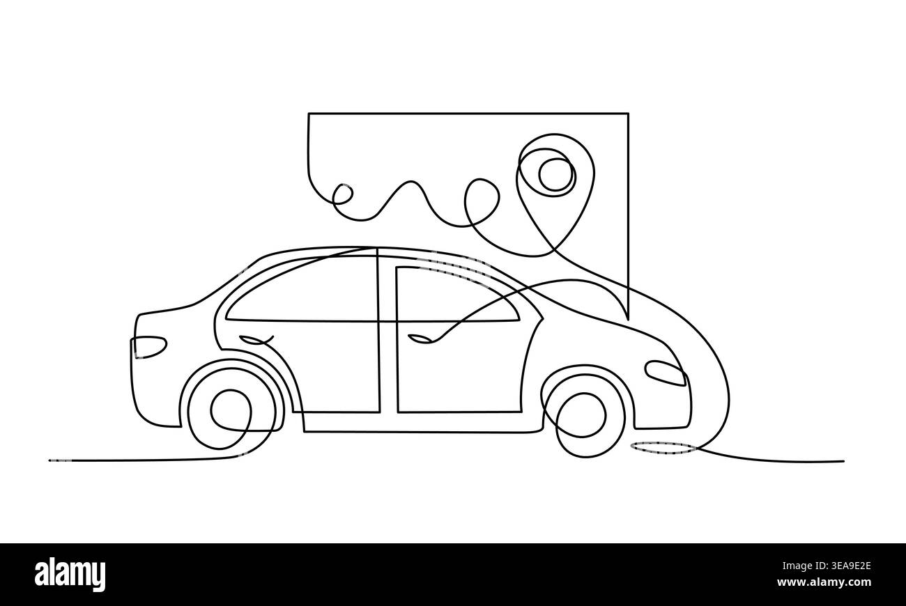 Carsharing One Line Illustration Stock Vector