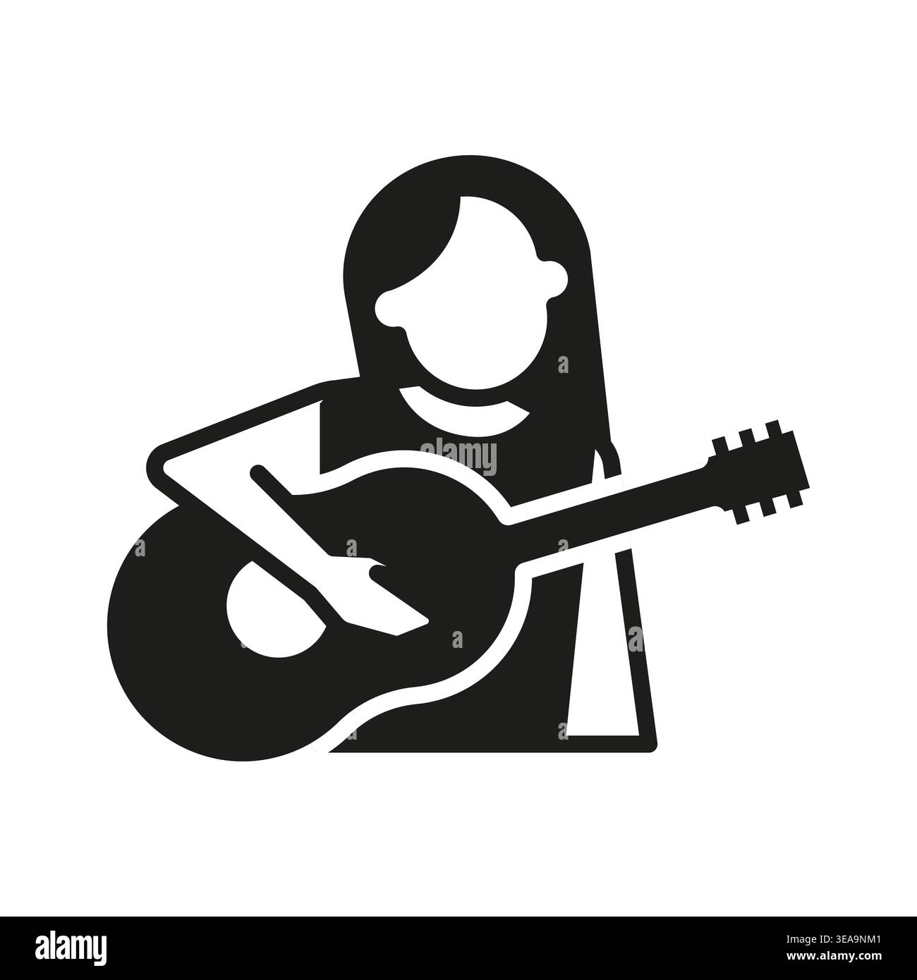 Woman Playing Guitar Icon Stock Vector