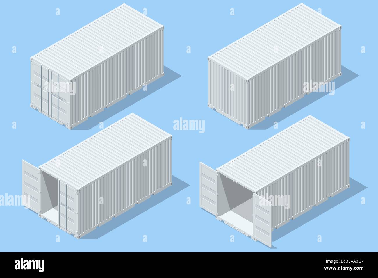 Isometric illustration of a standard metal sea container for international freight transport. A clean icon for global logistics, shipping, and Stock Vector
