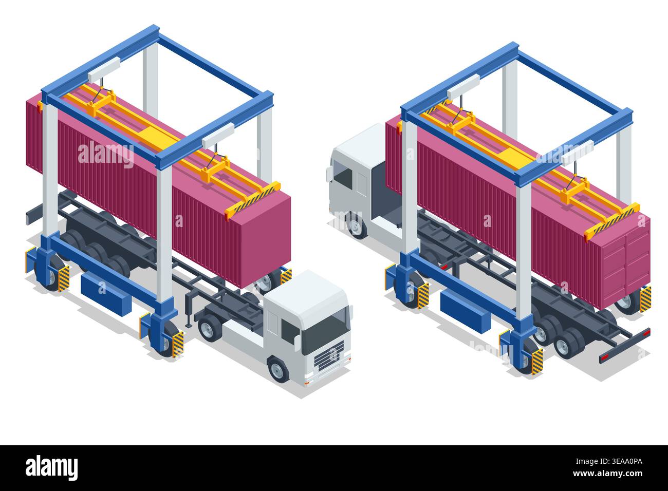 Detailed isometric illustration of a massive port gantry crane for ...