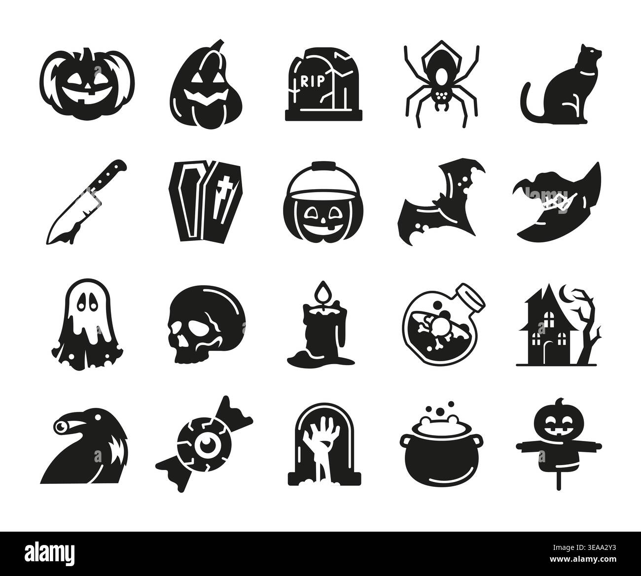 Halloween Black Icons Set Stock Vector