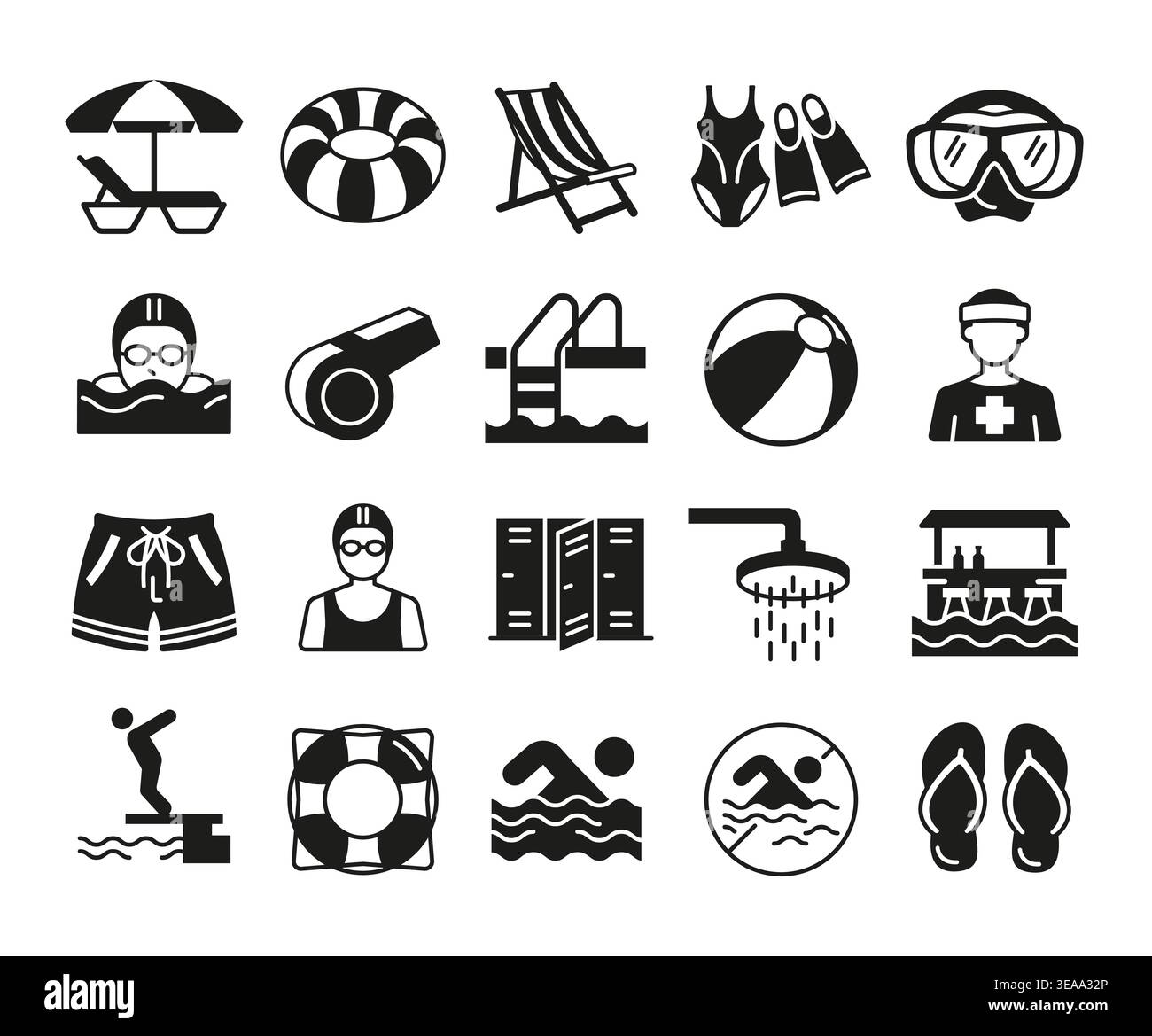 Swimming Pool Icons Set Stock Vector