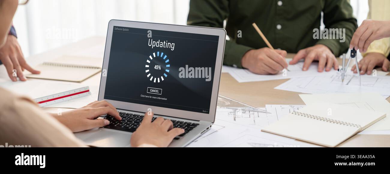 Software update on computer for brisk version of device software upgrade Stock Photo