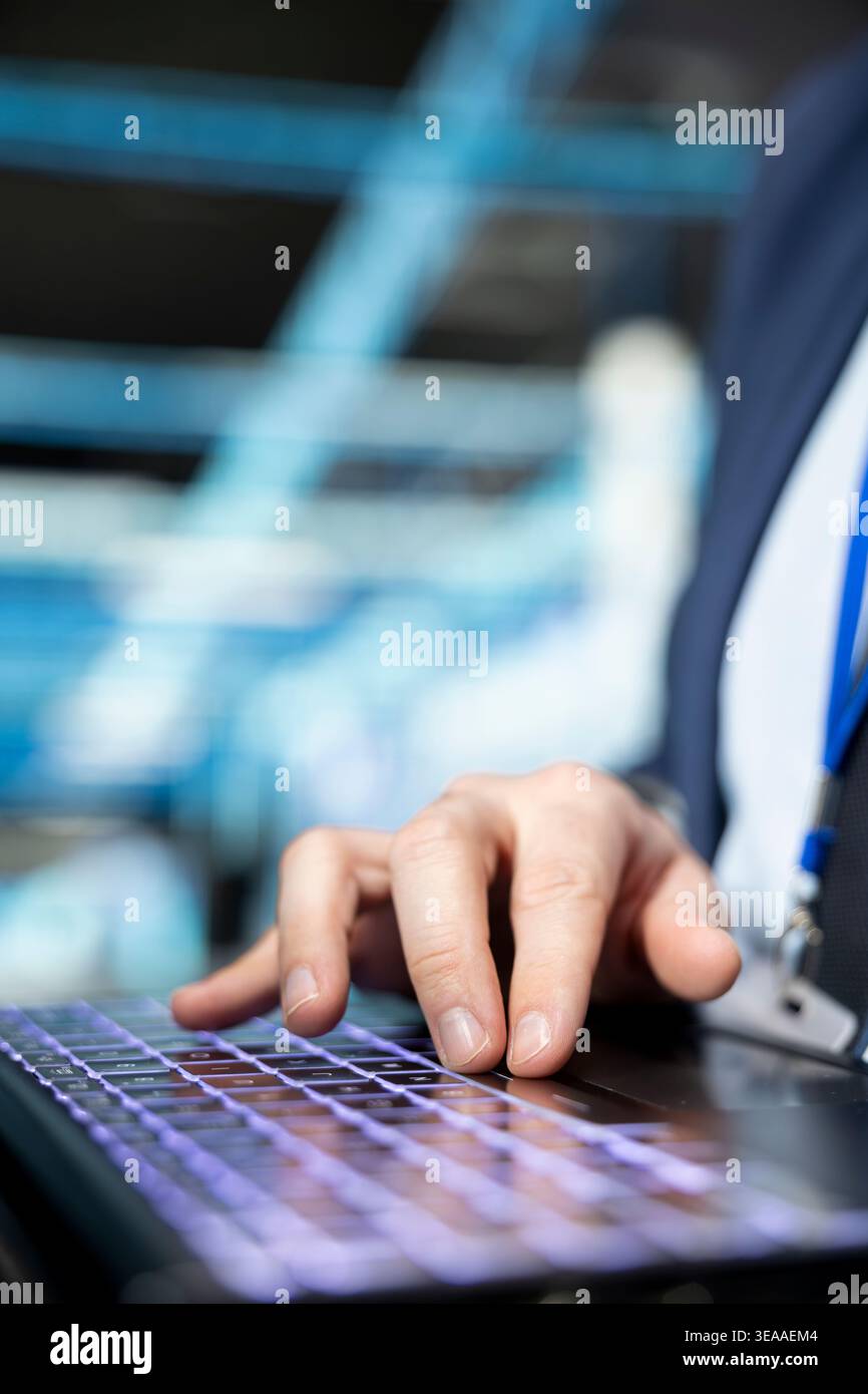 Making Server Writing Typing on laptop, IT infrastructure and close up of programmer ...