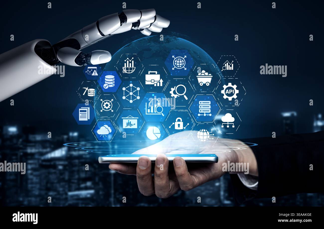 AI data analytics delivers predictive insights, real-time modeling, and business intelligence for data-driven decision-making in digital enterprises Stock Photo