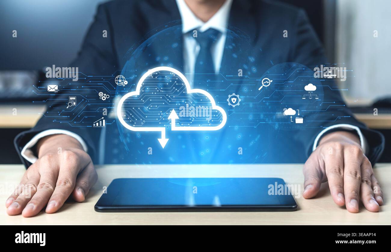 Cloud computing enables digital growth with secure data storage, scalable infrastructure, and strategic cloud-based business solutions. Vouch Stock Photo