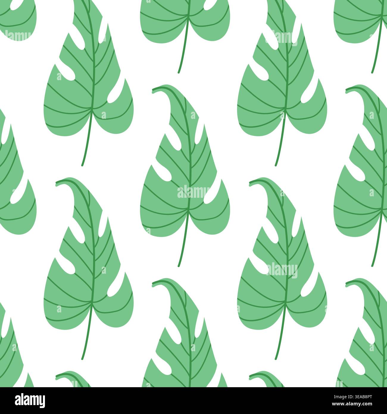 Green monstera leaf seamless pattern, minimalist tropical botanical background for textile, wallpaper, nursery decor and organic packaging Stock Vector