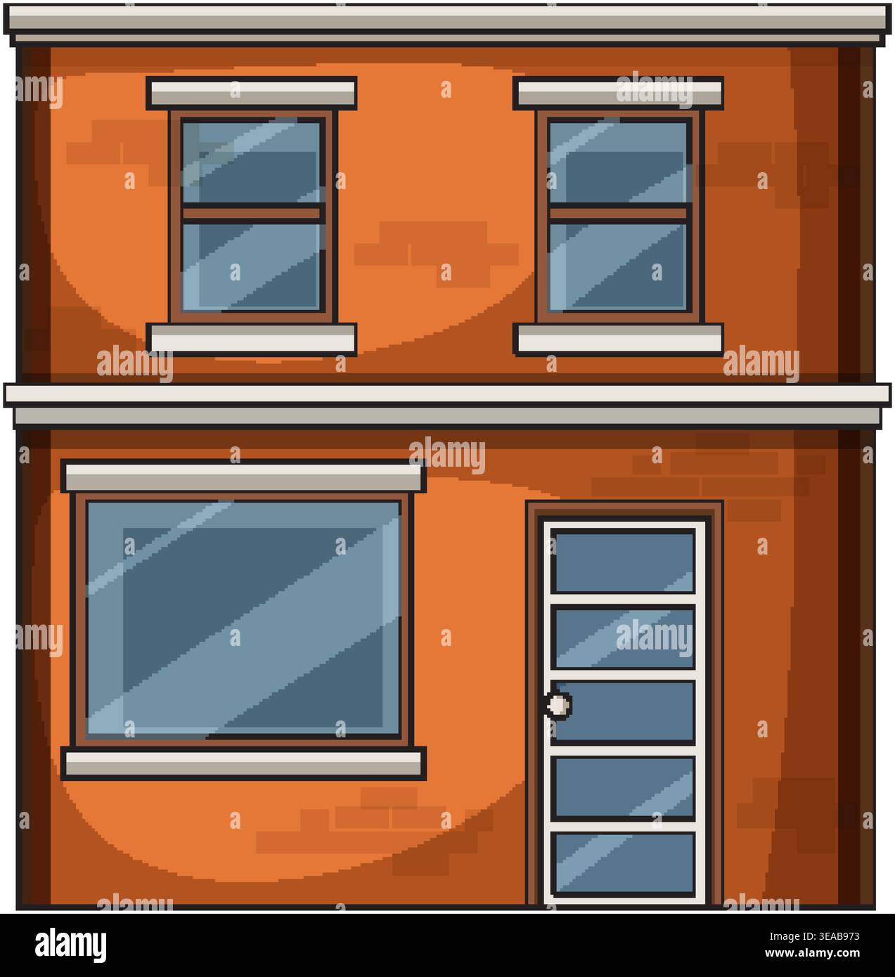 Flat vector illustration of a modern brick house exterior with glass ...