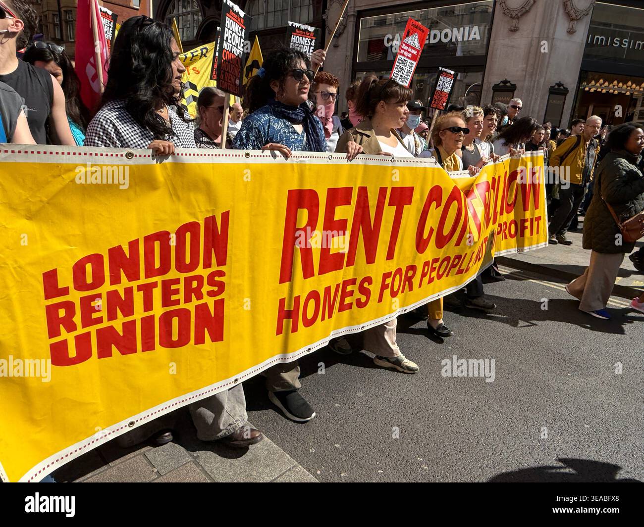 London Renters Union hold up a sign at the National Housing demo on 18 April 2026 in London, UK - Smartphone Captured Stock Image