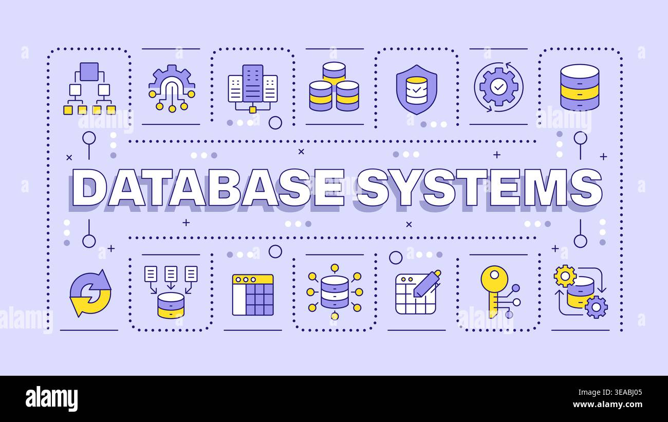 Database systems light purple word concept Stock Vector