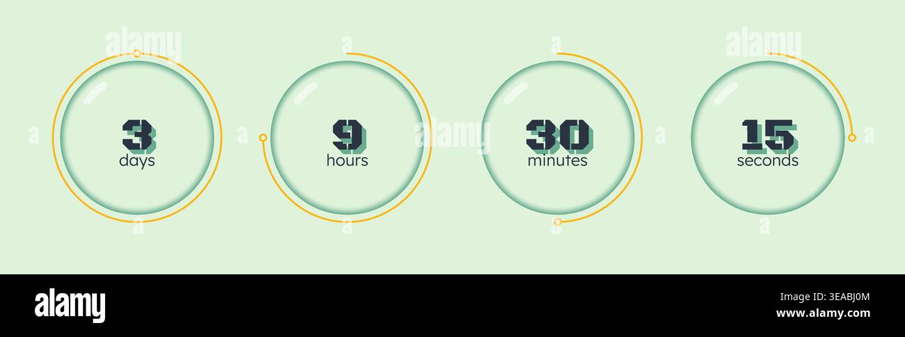Glassmorphism blob circular countdown timer set Stock Vector